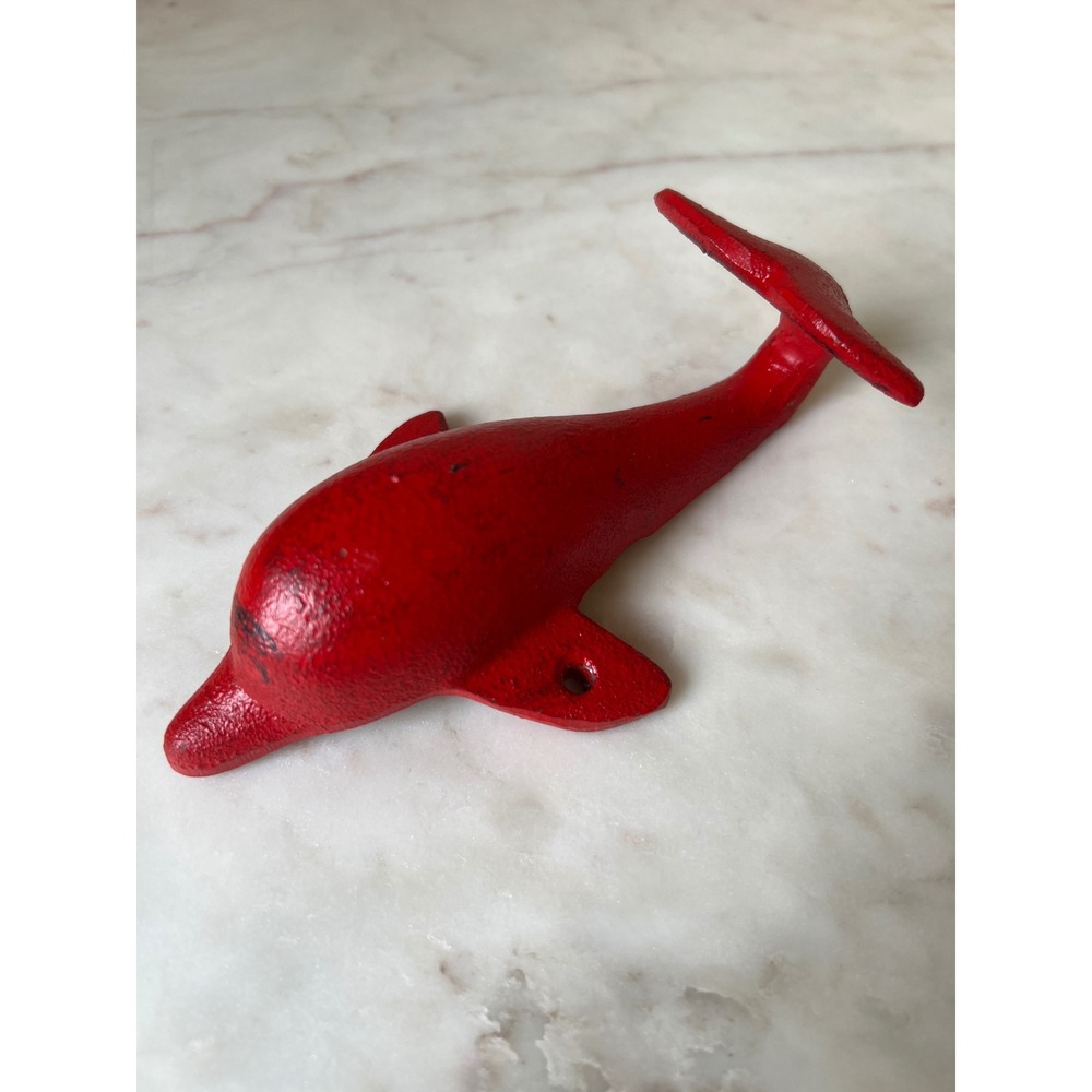 Dolphin Tail Wall Hook, Cast Iron Natural Finish for Keys or Towels